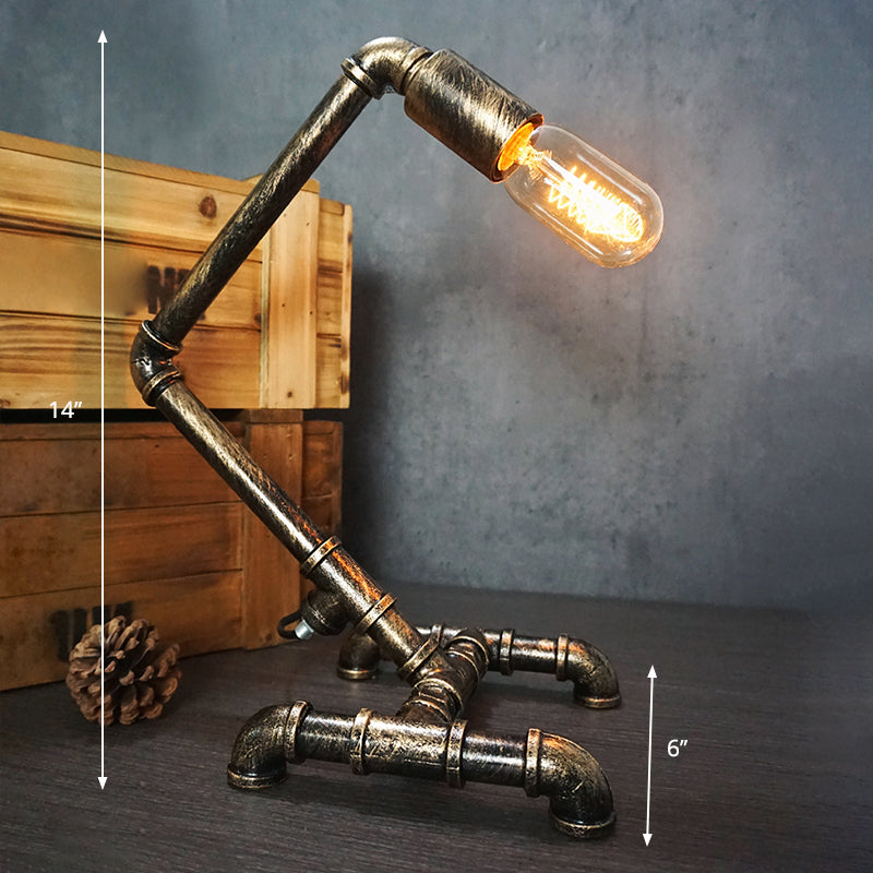 Iron Pipe Art Night Lamp - Industrial Table Light in Bronze for Boys Room
