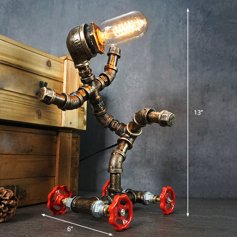 Iron Pipe Art Night Lamp - Industrial Table Light in Bronze for Boys Room