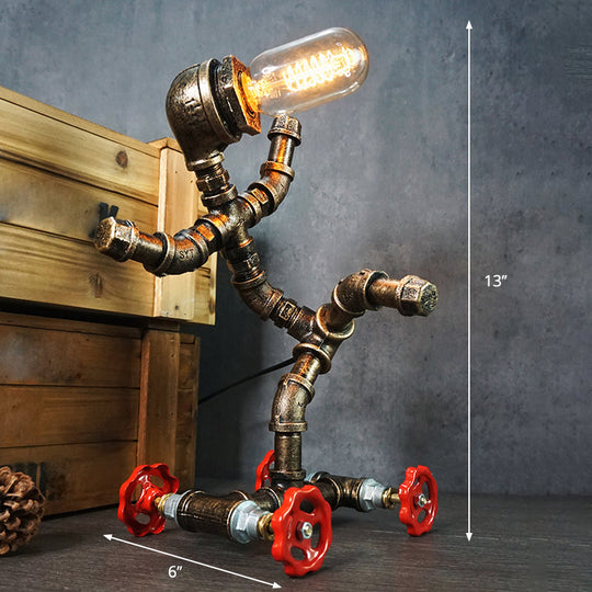 Iron Pipe Art Night Lamp - Industrial Table Light in Bronze for Boys Room