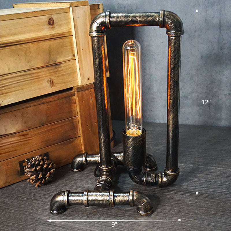 Iron Pipe Art Night Lamp - Industrial Table Light in Bronze for Boys Room