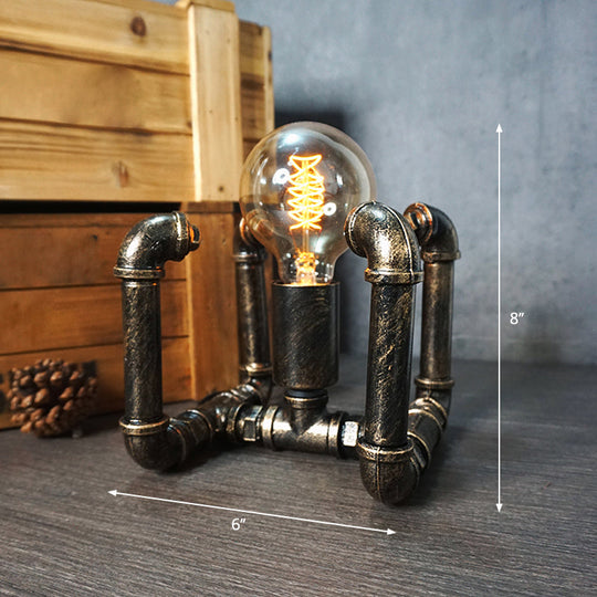 Iron Pipe Art Night Lamp - Industrial Table Light in Bronze for Boys Room