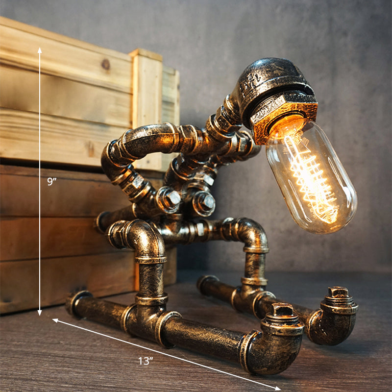 Iron Pipe Art Night Lamp - Industrial Table Light in Bronze for Boys Room