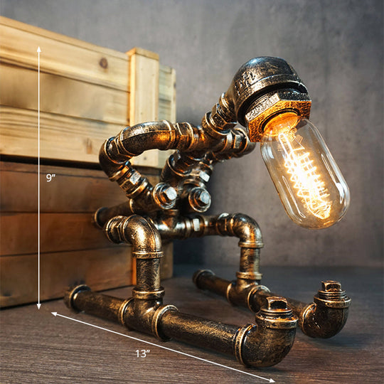 Iron Pipe Art Night Lamp - Industrial Table Light in Bronze for Boys Room