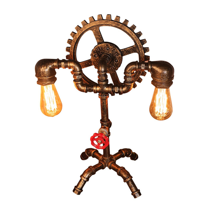 Steampunk Style Water Pipe Table Lamp, Metal Antiqued Bronze Nightstand Light