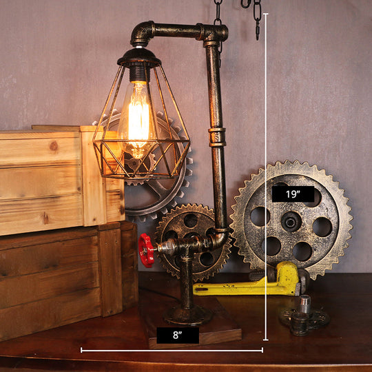 Steampunk Style Water Pipe Table Lamp, Metal Antiqued Bronze Nightstand Light