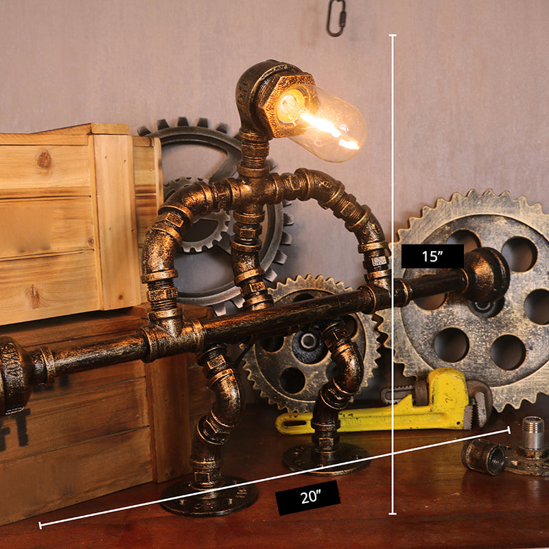 Steampunk Style Water Pipe Table Lamp, Metal Antiqued Bronze Nightstand Light