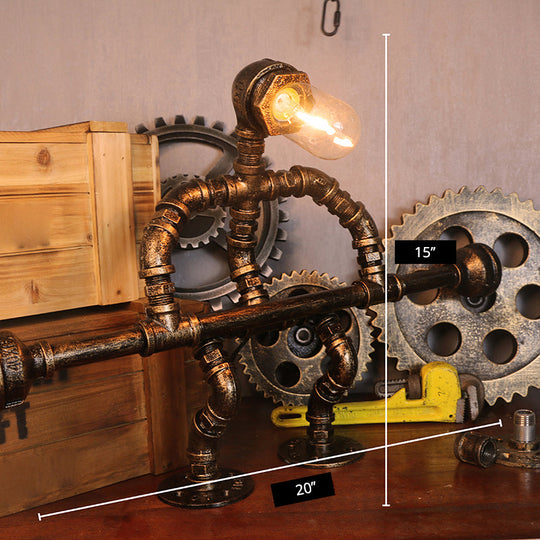 Steampunk Style Water Pipe Table Lamp, Metal Antiqued Bronze Nightstand Light