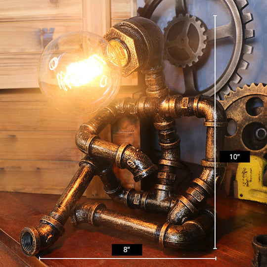 Steampunk Style Water Pipe Table Lamp, Metal Antiqued Bronze Nightstand Light