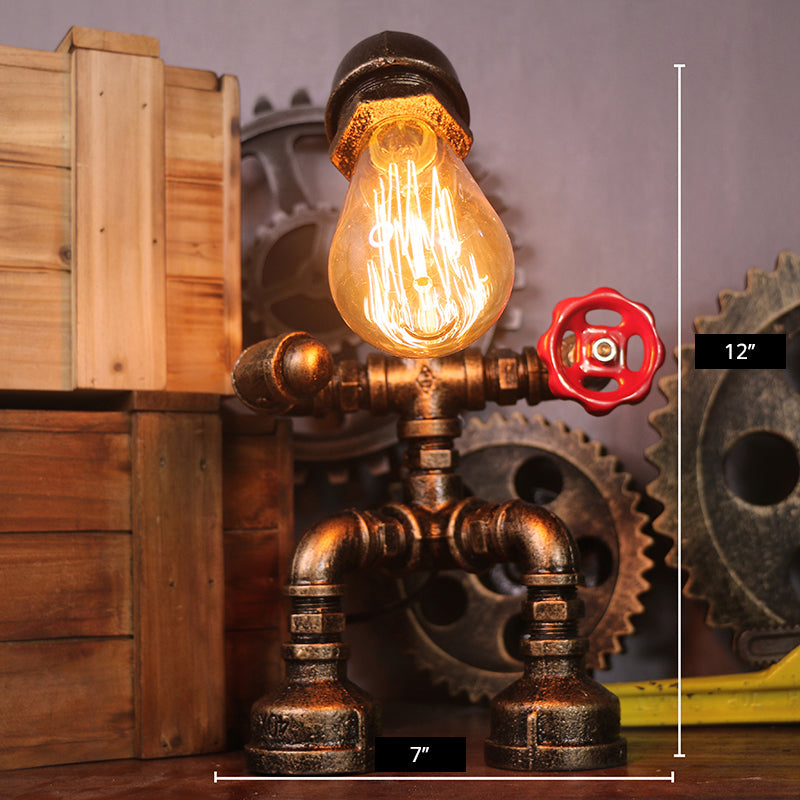 Steampunk Style Water Pipe Table Lamp, Metal Antiqued Bronze Nightstand Light