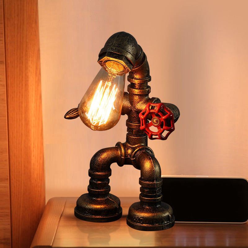 Industrial Pipe Style Night Light Table Lamp, Wrought Iron Accent in Bronze