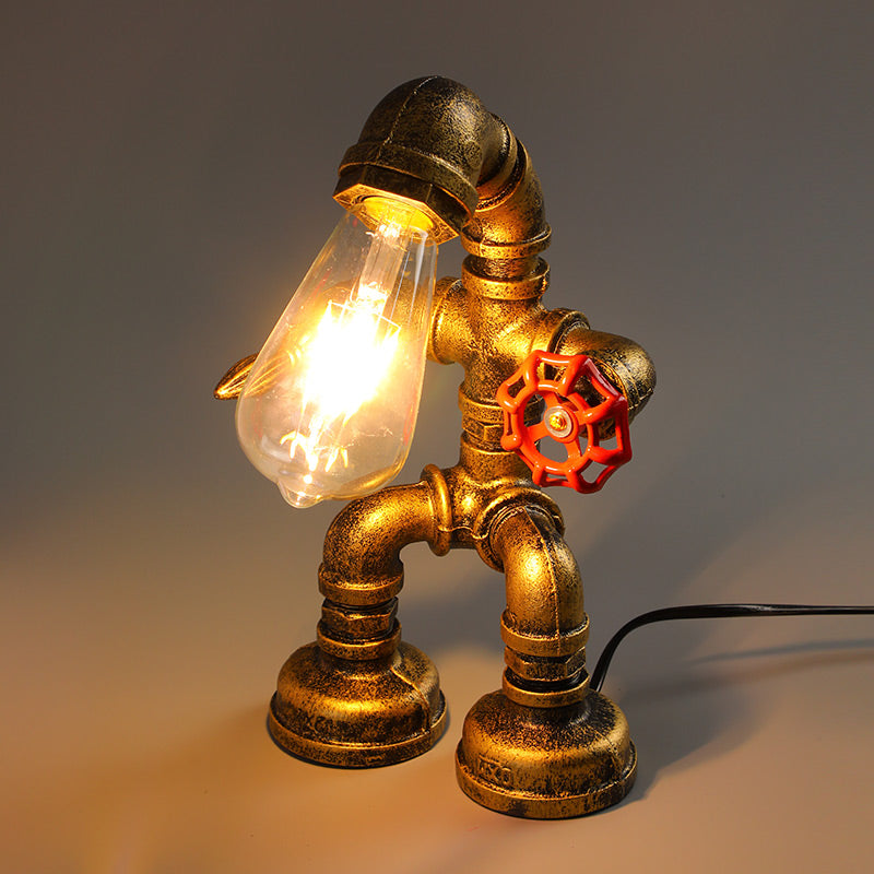 Industrial Pipe Style Night Light Table Lamp, Wrought Iron Accent in Bronze