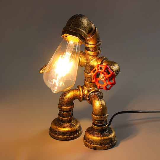 Industrial Pipe Style Night Light Table Lamp, Wrought Iron Accent in Bronze