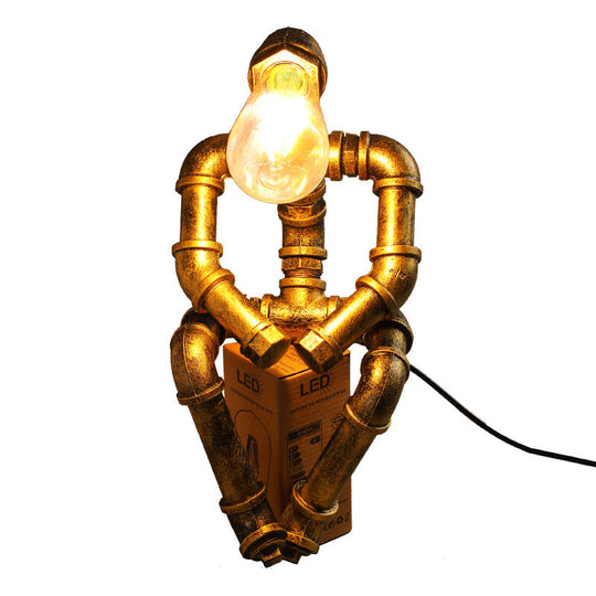 Industrial Pipe Style Night Light Table Lamp, Wrought Iron Accent in Bronze