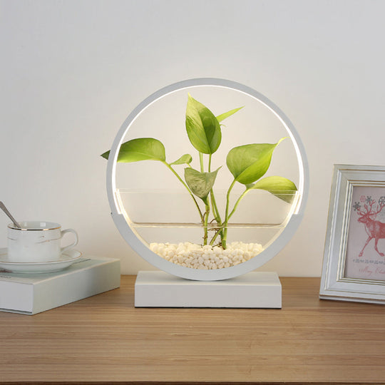 Nordic Circle Table Lamp with Hydroponics Plant Pot Design and LED Night Light