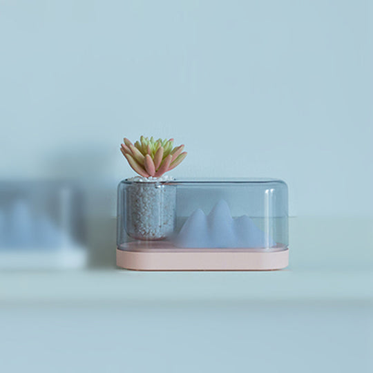 Rechargeable LED Table Lamp: Plastic Mountain Night Light with Artistic Oval Cover and Storage Cup