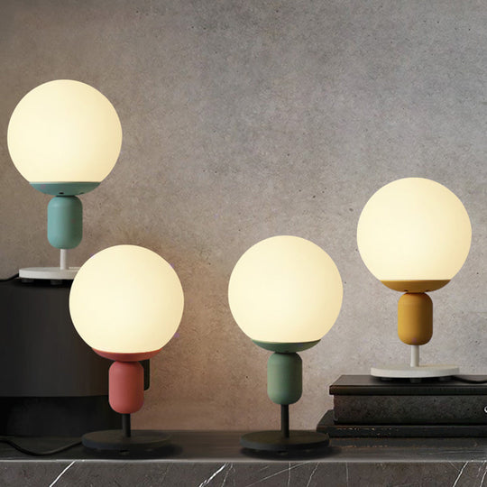 Macaron Spherical Night Lamp - White Glass Table Light for Children's Bedroom