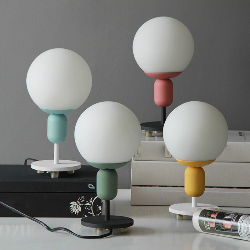 Macaron Spherical Night Lamp - White Glass Table Light for Children's Bedroom
