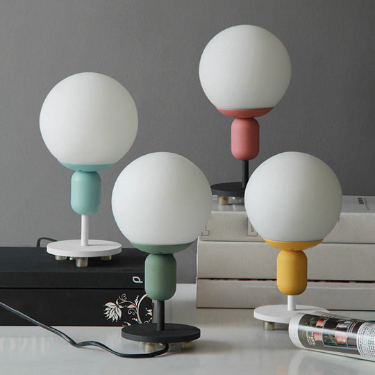 Macaron Spherical Night Lamp - White Glass Table Light for Children's Bedroom