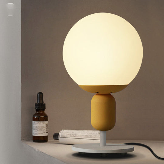 Macaron Spherical Night Lamp - White Glass Table Light for Children's Bedroom
