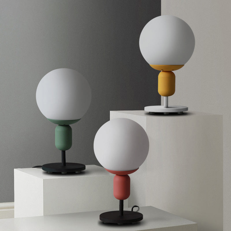 Macaron Spherical Night Lamp - White Glass Table Light for Children's Bedroom