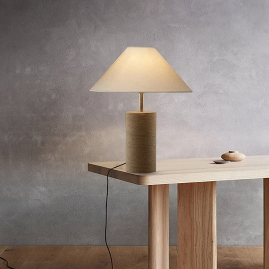 Country Style Fabric Empire Shade Table Lamp: 1-Light Night Light with Rope Pedestal in Flaxen