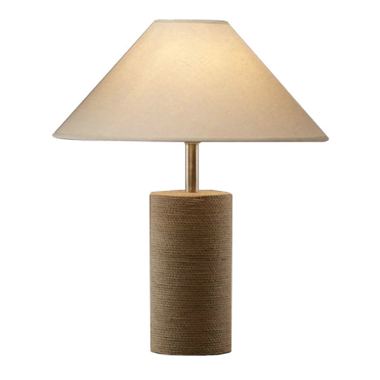 Country Style Fabric Empire Shade Table Lamp: 1-Light Night Light with Rope Pedestal in Flaxen
