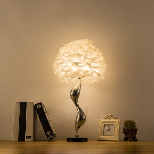 Contemporary Feather Flower Table Lamp - Single-Bulb Night Light for Bedroom