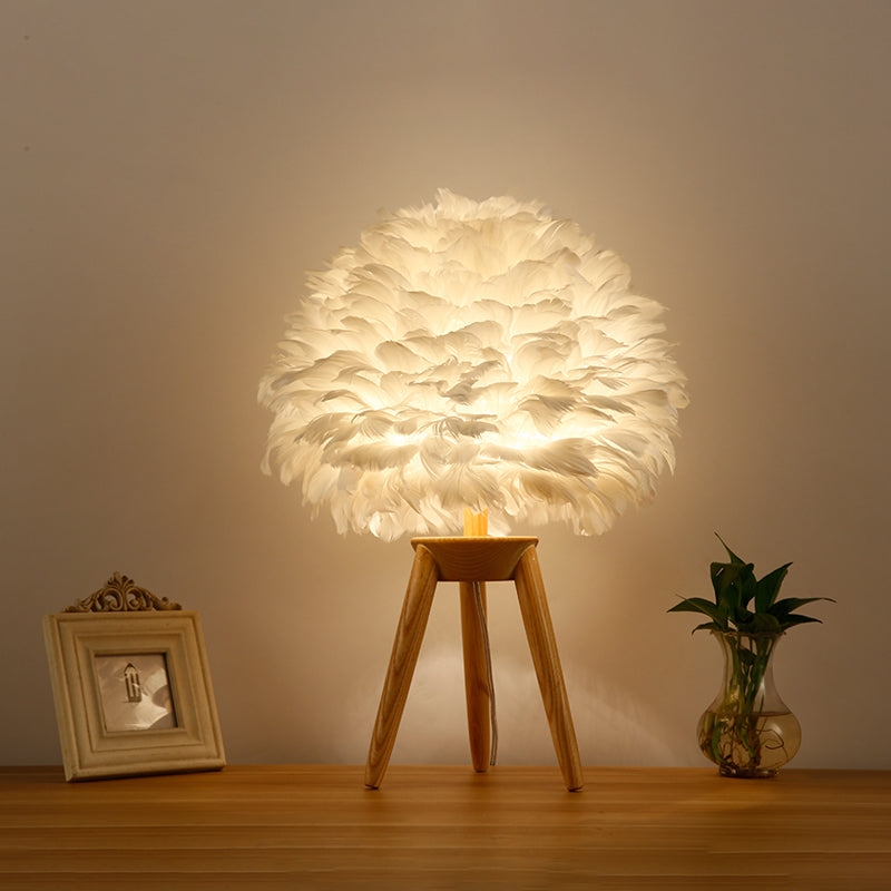 Contemporary Feather Flower Table Lamp - Single-Bulb Night Light for Bedroom