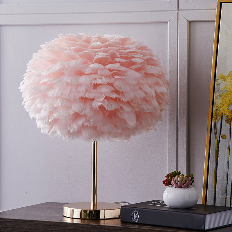 Nordic Style Feather Table Lamp - Spherical Accent Nightstand Light for Living Room
