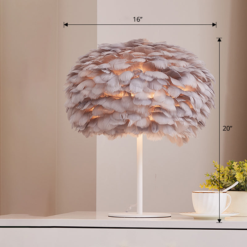 Nordic Style Feather Table Lamp - Spherical Accent Nightstand Light for Living Room