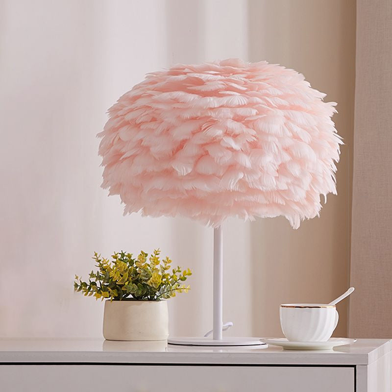 Nordic Style Feather Table Lamp - Spherical Accent Nightstand Light for Living Room