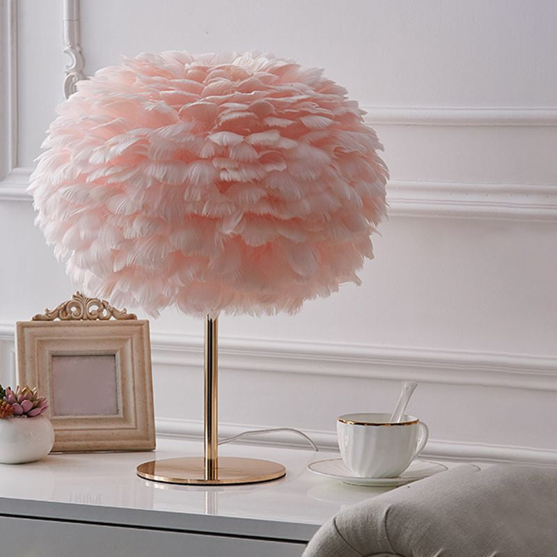 Nordic Style Feather Table Lamp - Spherical Accent Nightstand Light for Living Room