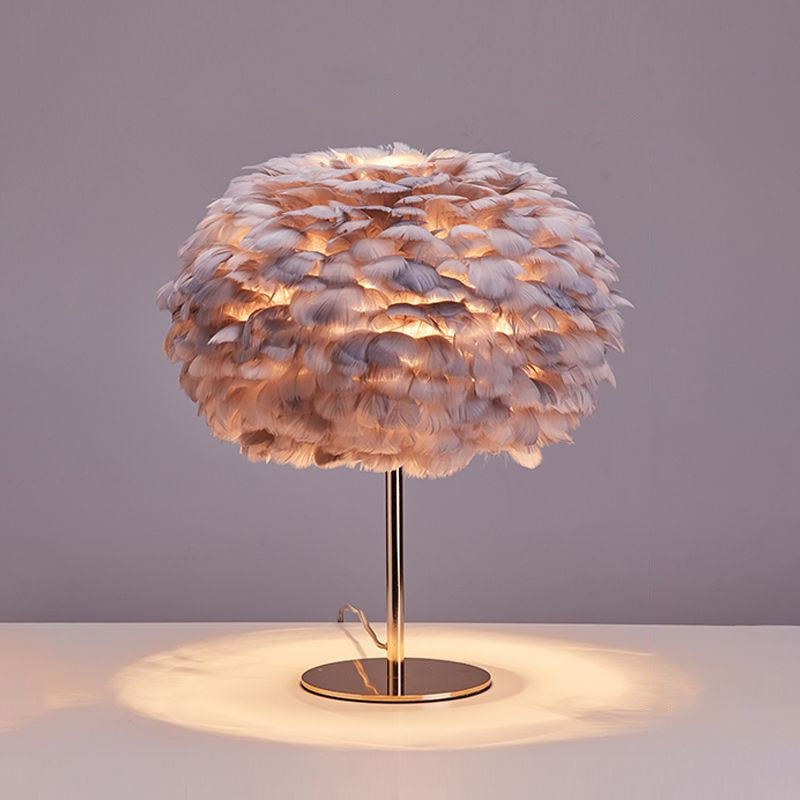 Nordic Style Feather Table Lamp - Spherical Accent Nightstand Light for Living Room