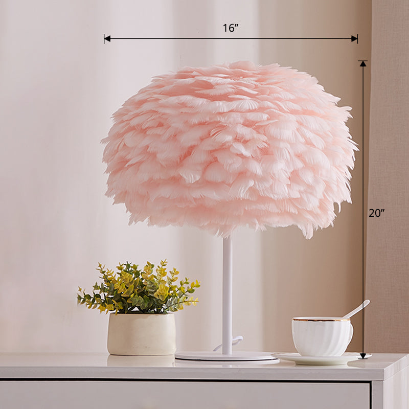 Nordic Style Feather Table Lamp - Spherical Accent Nightstand Light for Living Room