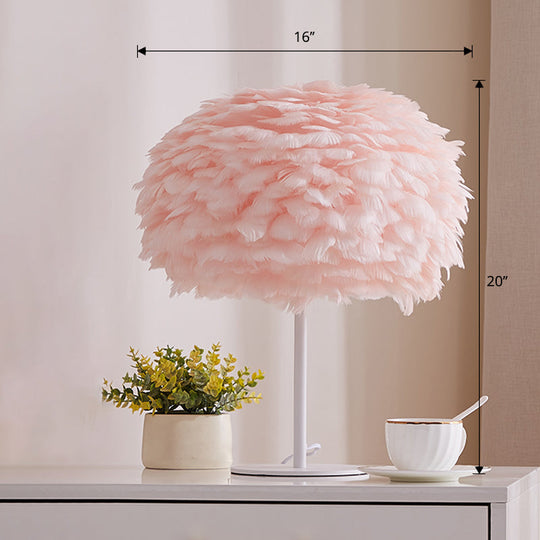 Nordic Style Feather Table Lamp - Spherical Accent Nightstand Light for Living Room