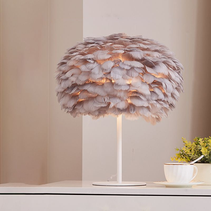 Nordic Style Feather Table Lamp - Spherical Accent Nightstand Light for Living Room