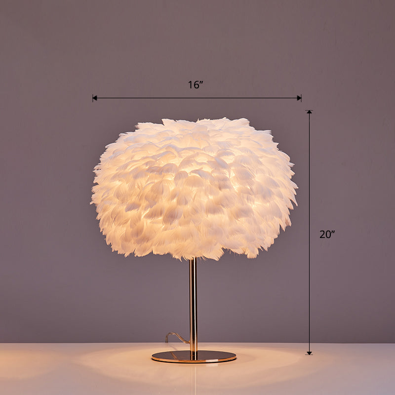 Nordic Style Feather Table Lamp - Spherical Accent Nightstand Light for Living Room