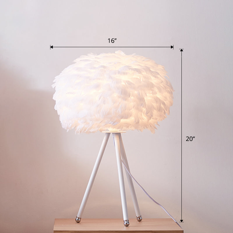 Nordic Style Feather Table Lamp - Spherical Accent Nightstand Light for Living Room