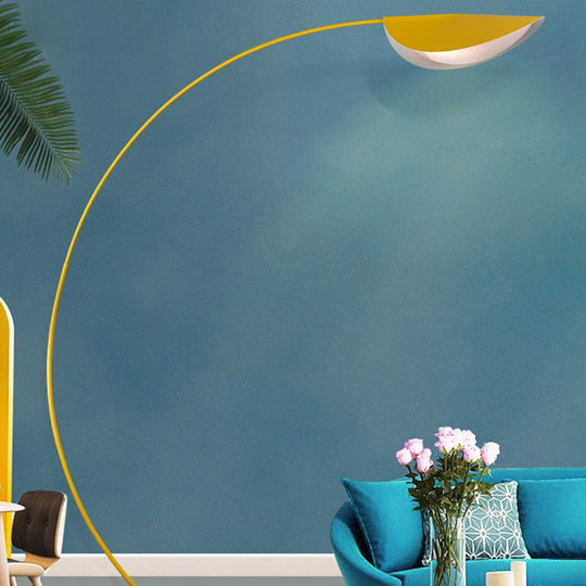 Macaron Arc Floor Lamp with Metallic Finish - 1-Light Stand Up Light for Living Room with Bendable Shade