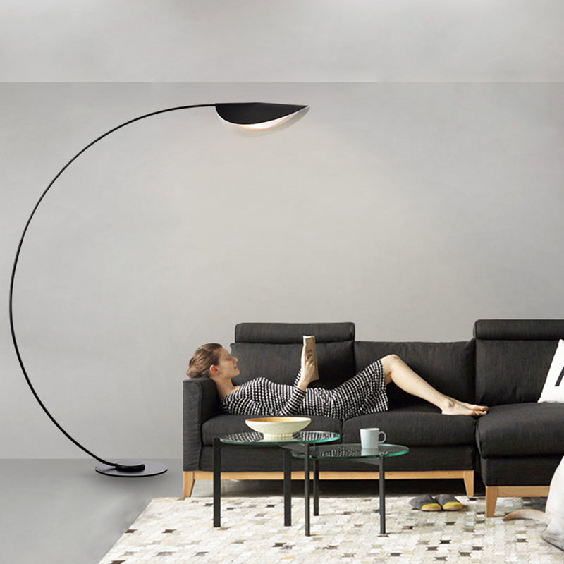 Macaron Arc Floor Lamp with Metallic Finish - 1-Light Stand Up Light for Living Room with Bendable Shade