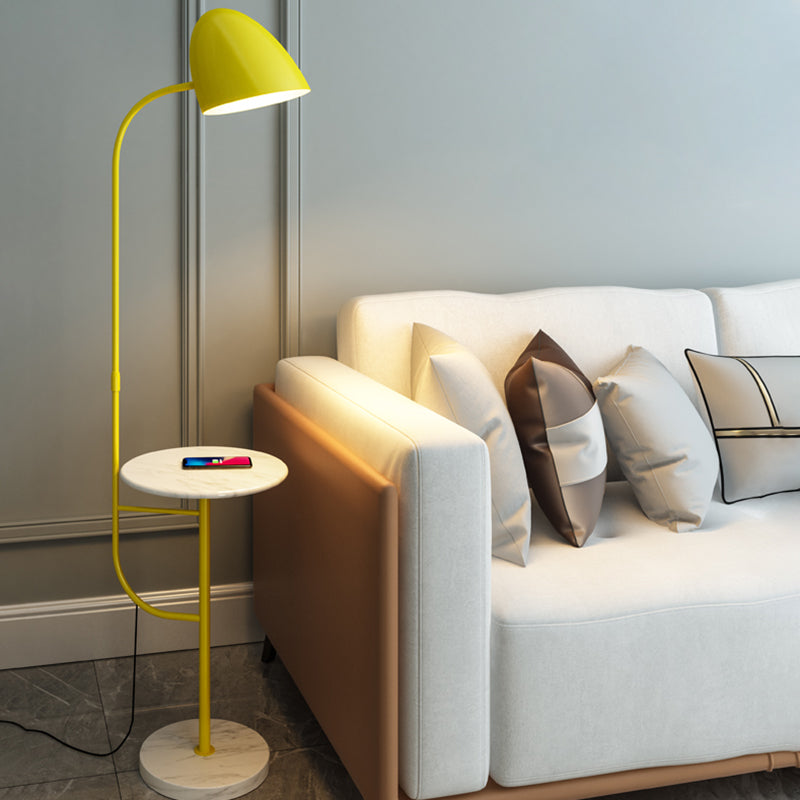 Rotatable Metal Floor Lamp with Swivel Shade and Marble Table - 1 Head Macaron Floor Light