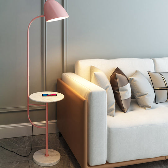 Rotatable Metal Floor Lamp with Swivel Shade and Marble Table - 1 Head Macaron Floor Light