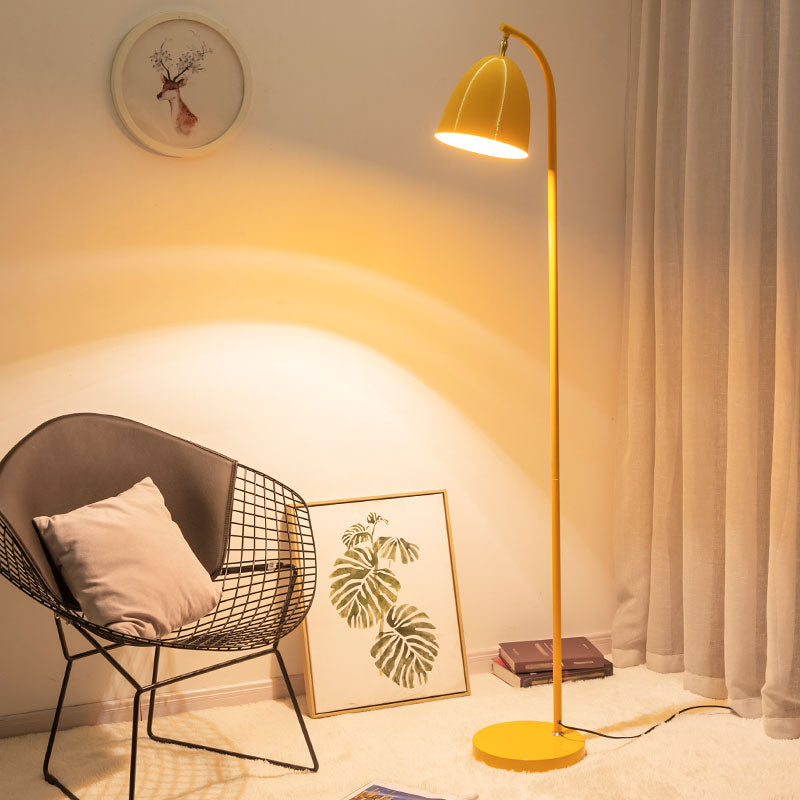 Modern Macaron Rotating Floor Reading Lamp with Metal Bell Shade for Living Room