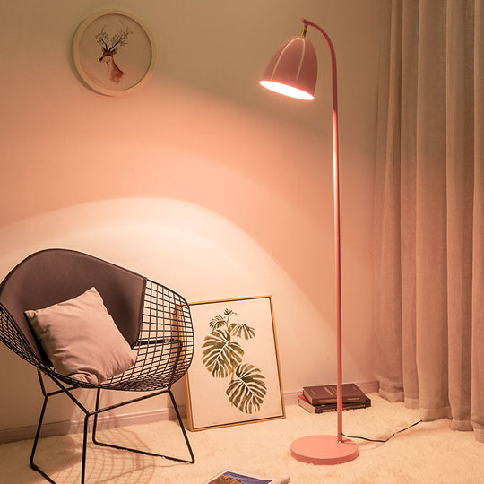 Modern Macaron Rotating Floor Reading Lamp with Metal Bell Shade for Living Room