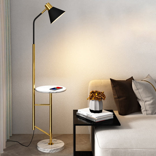 Nordic Metal 1-Head Floor Lamp with Cone Shade - Living Room Task Lighting