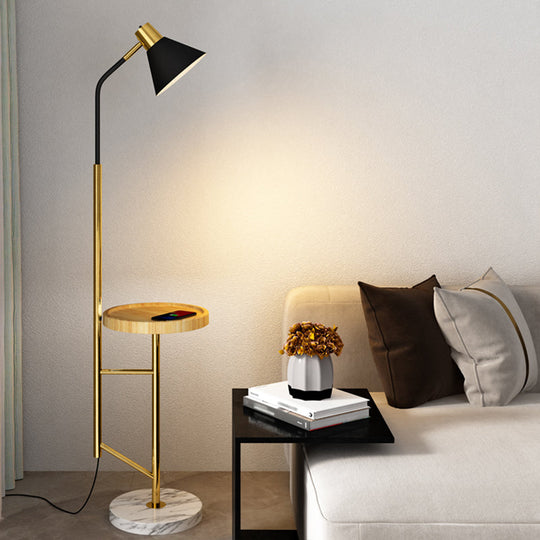 Nordic Metal 1-Head Floor Lamp with Cone Shade - Living Room Task Lighting