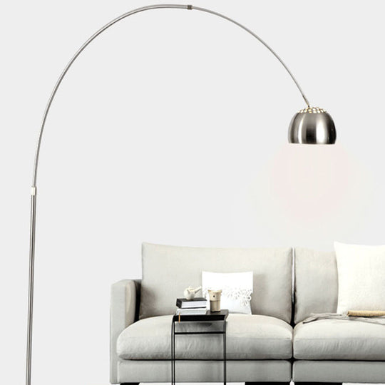 Modern Stainless Steel Dome Floor Lamp with Vent Design and Fishing Rod Arm for Industrial Living Rooms