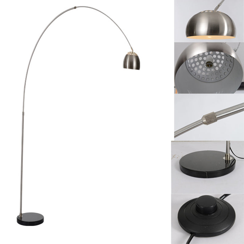 Modern Stainless Steel Dome Floor Lamp with Vent Design and Fishing Rod Arm for Industrial Living Rooms