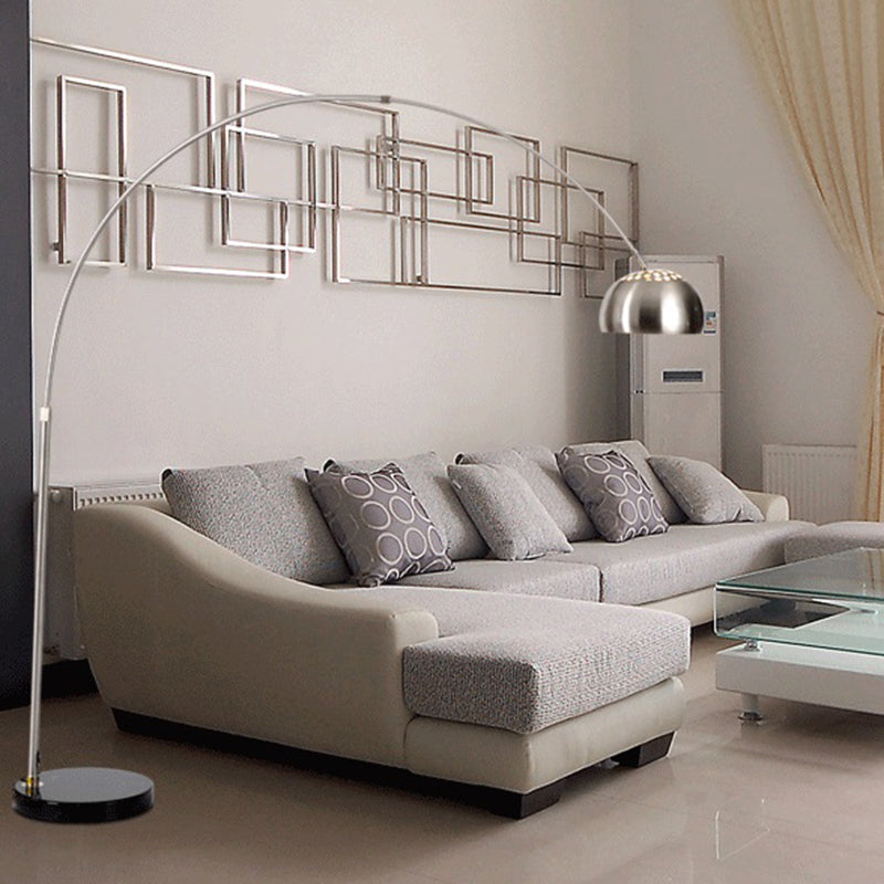 Modern Stainless Steel Dome Floor Lamp with Vent Design and Fishing Rod Arm for Industrial Living Rooms