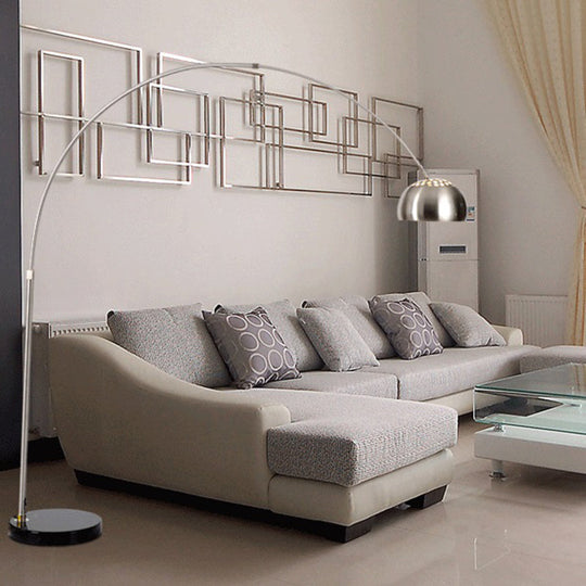 Modern Stainless Steel Dome Floor Lamp with Vent Design and Fishing Rod Arm for Industrial Living Rooms
